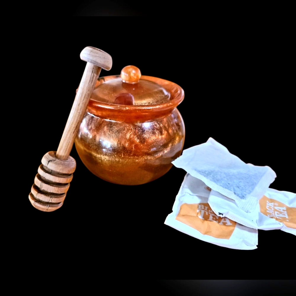Copper Sunset Honey Pot & Oak Splated Honey Dipper